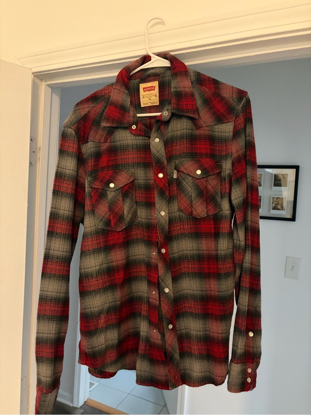 Levi's Red and Gray Plaid Western Button-Up Shirt